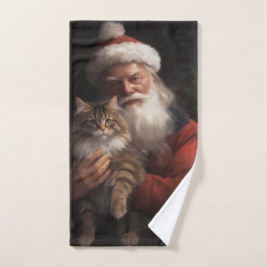 Maine Coon Met Sinterklaas Feestelijke Kerstmis Bad Handdoek (Handdoek)
