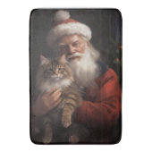 Maine Coon Met Sinterklaas Feestelijke Kerstmis Badmat (Voorkant Verticaal)
