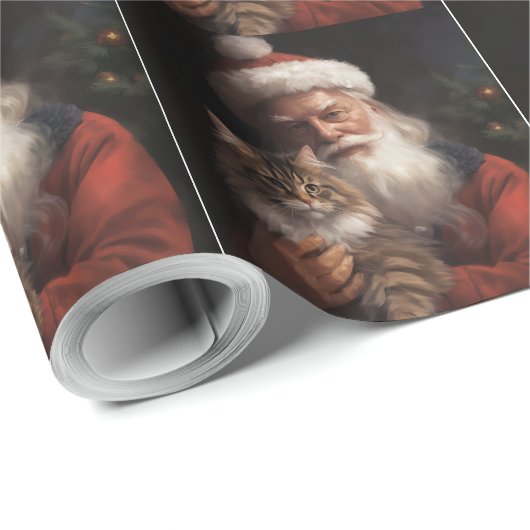 Maine Coon Met Sinterklaas Feestelijke Kerstmis Cadeaupapier (Rol Hoek)