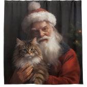 Maine Coon Met Sinterklaas Feestelijke Kerstmis Douchegordijn (Voorkant)