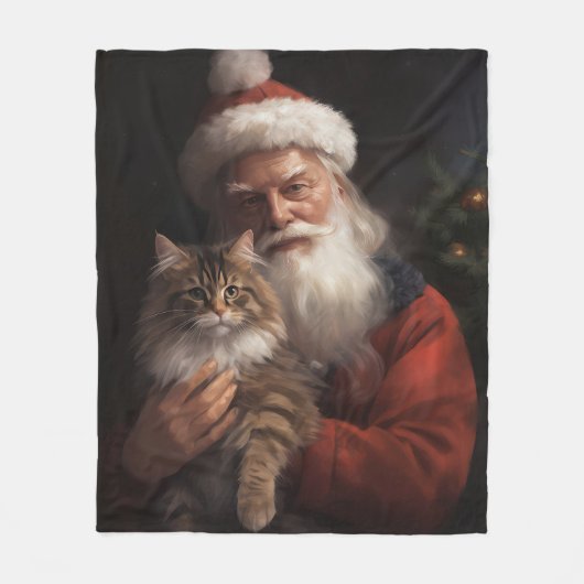 Maine Coon Met Sinterklaas Feestelijke Kerstmis Fleece Deken (Voorkant)