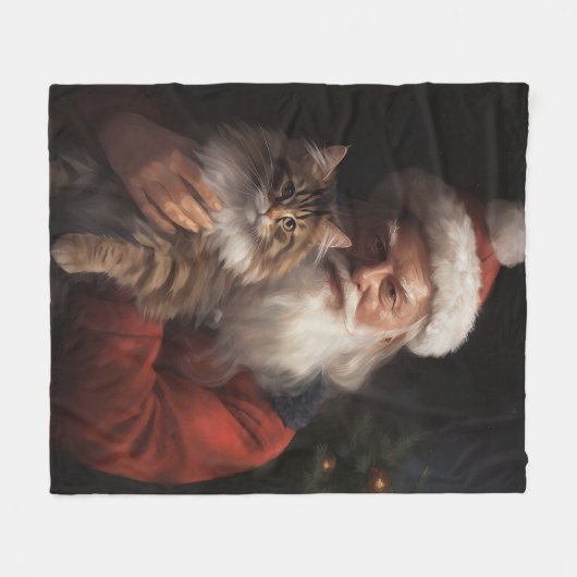 Maine Coon Met Sinterklaas Feestelijke Kerstmis Fleece Deken (Voorkant (Horizontaal))