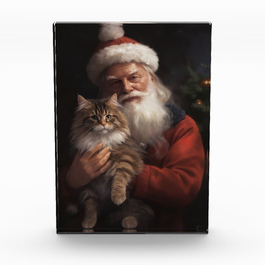 Maine Coon Met Sinterklaas Feestelijke Kerstmis Fotoblokken (Voorkant)