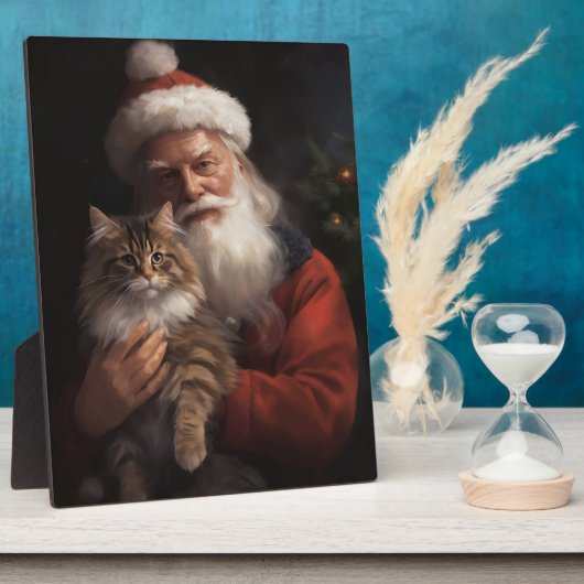 Maine Coon Met Sinterklaas Feestelijke Kerstmis Fotoplaat (Zijkant)