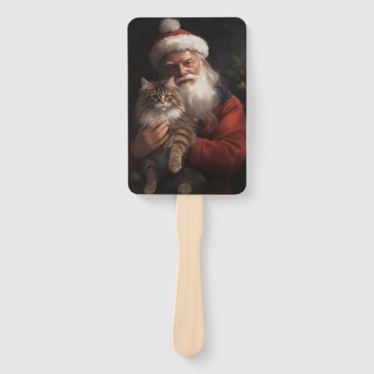 Maine Coon Met Sinterklaas Feestelijke Kerstmis Handwaaier (Voorkant)