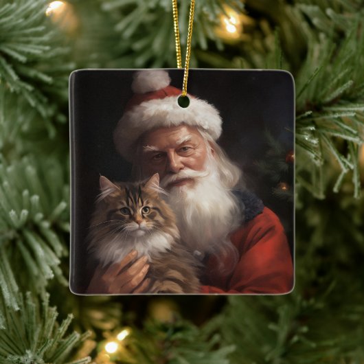 Maine Coon Met Sinterklaas Feestelijke Kerstmis Keramisch Ornament (Boom)