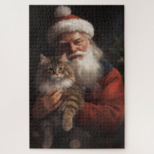Maine Coon Met Sinterklaas Feestelijke Kerstmis Legpuzzel