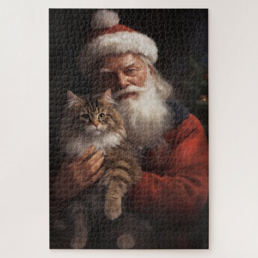 Maine Coon Met Sinterklaas Feestelijke Kerstmis Legpuzzel (Verticaal)