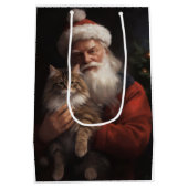Maine Coon Met Sinterklaas Feestelijke Kerstmis Medium Cadeauzakje (Achterkant)