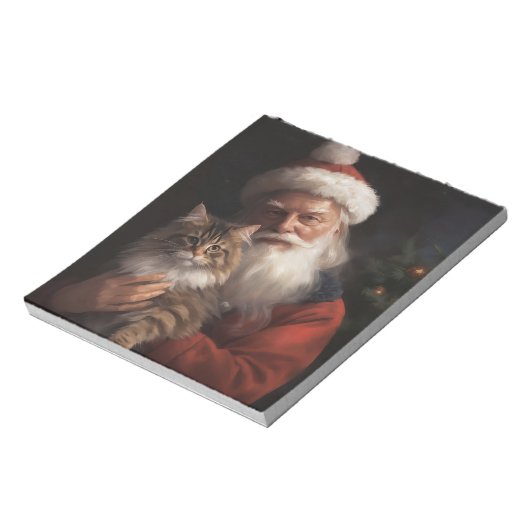 Maine Coon Met Sinterklaas Feestelijke Kerstmis Notitieblok (Linkerzijde)
