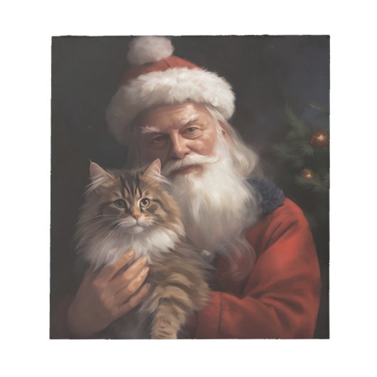Maine Coon Met Sinterklaas Feestelijke Kerstmis Notitieblok (Voorkant)