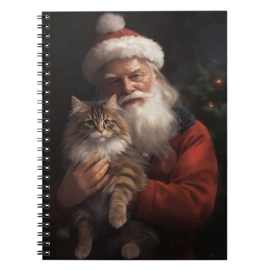 Maine Coon Met Sinterklaas Feestelijke Kerstmis Notitieboek (Voorkant)
