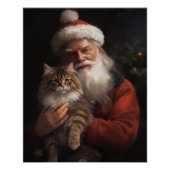 Maine Coon Met Sinterklaas Feestelijke Kerstmis Perfect Poster (Voorkant)