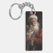 Maine Coon Met Sinterklaas Feestelijke Kerstmis Sleutelhanger (Voorkant Links)