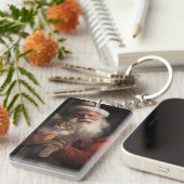 Maine Coon Met Sinterklaas Feestelijke Kerstmis Sleutelhanger (Voorkant Rechts)