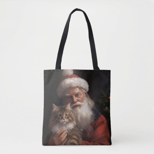Maine Coon Met Sinterklaas Feestelijke Kerstmis Tote Bag (Voorkant)