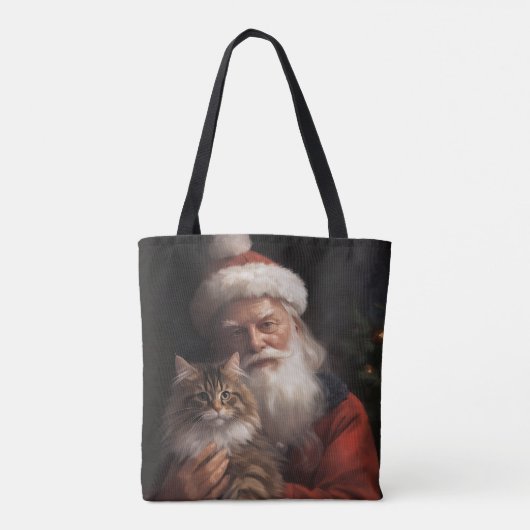 Maine Coon Met Sinterklaas Feestelijke Kerstmis Tote Bag (Achterkant)