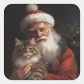 Maine Coon Met Sinterklaas Feestelijke Kerstmis Vierkante Sticker (Voorkant)