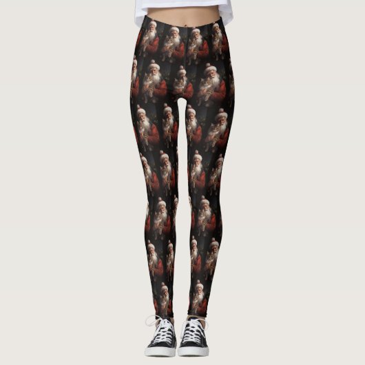Maine Coon met Sinterklaas Festive Kerst Leggings (Voorkant)
