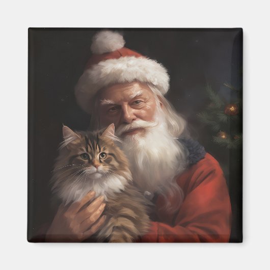 Maine Coon met Sinterklaas Festive Kerst Magneet (Voorkant)