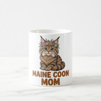 Maine Coon Moeder — Fluffy Maine Coon met Bloemenk Koffiemok