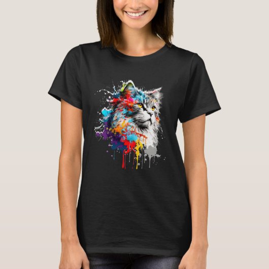 Maine Coon Paint Splatter Cat  Splatter Paint T-shirt (Voorkant)