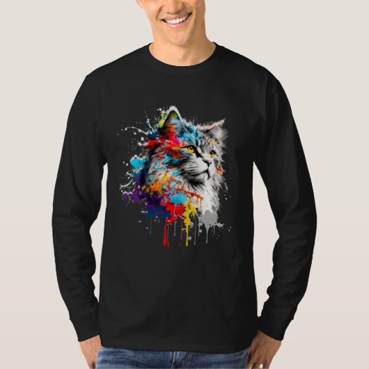 Maine Coon Paint Splatter Cat  Splatter Paint T-shirt (Voorkant)