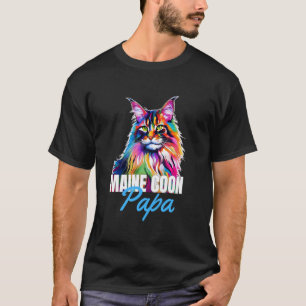 Maine Coon Papa Kleurrijke Schattige Kat Eigenaar  T-shirt