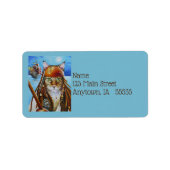 Maine Coon Pirate Cat Jack en Ship Waterverf Art Etiket (Voorkant)