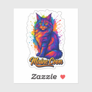 Maine Coon Pop Art Kleurrijke Kat Illustratie Sticker
