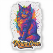 Maine Coon Pop Art Kleurrijke Kat Illustratie Sticker (Voorkant)