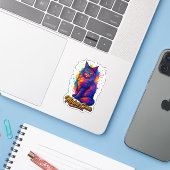 Maine Coon Pop Art Kleurrijke Kat Illustratie Sticker (Laptop met iPhone)