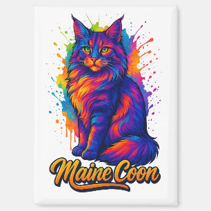 Maine Coon Pop Art Kleurrijke Kattenillustratie Magneet