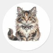 Maine Coon Punk Cat Round Sticker (Voorkant)