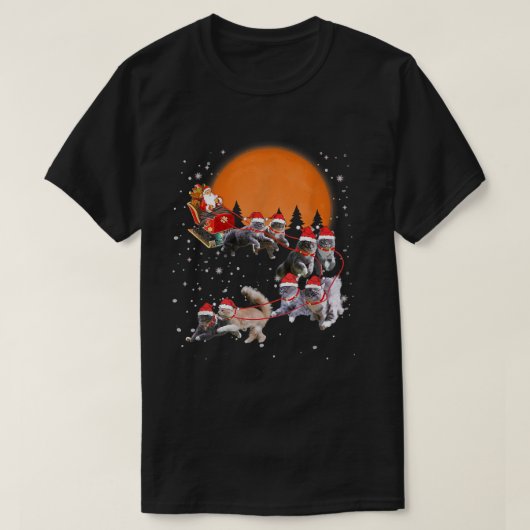 Maine Coon ReindeSanta Sleigh Kerstkatten Xm T-shirt (Design voorkant)