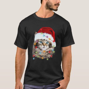 Maine Coon Santa Hat Kerstluciat Catmas Cat L T-shirt
