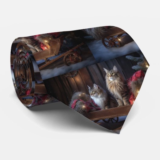 Maine Coon Sneeuw Sleebellsen Kerst Decor Stropdas (Opgerold)