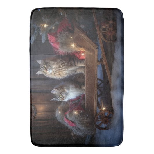 Maine Coon Snowy Sleigh Kerst Decor Badmat (Voorkant Verticaal)