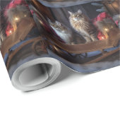 Maine Coon Snowy Sleigh Kerst Decor Cadeaupapier (Rol Hoek)
