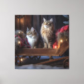 Maine Coon Snowy Sleigh Kerst Decor Canvas Afdruk (Voorkant)