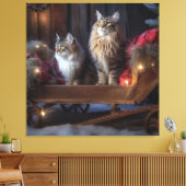 Maine Coon Snowy Sleigh Kerst Decor Canvas Afdruk (Insitu (Woonkamer))