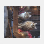 Maine Coon Snowy Sleigh Kerst Decor Fleece Deken (Voorkant (Horizontaal))