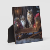 Maine Coon Snowy Sleigh Kerst Decor Fotoplaat (Voorkant)