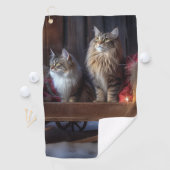 Maine Coon Snowy Sleigh Kerst Decor Golfhanddoek (Insitu)