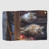 Maine Coon Snowy Sleigh Kerst Decor Golfhanddoek (Horizontaal)
