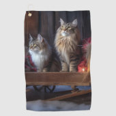 Maine Coon Snowy Sleigh Kerst Decor Golfhanddoek (Voorkant)