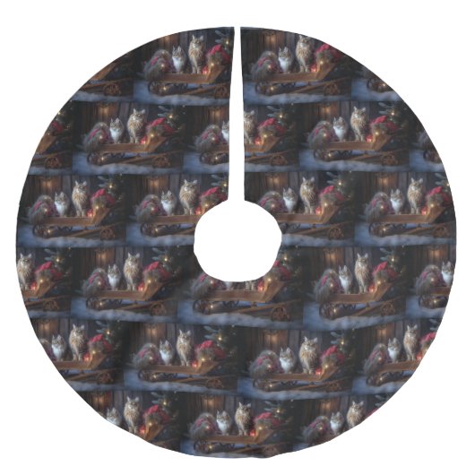 Maine Coon Snowy Sleigh Kerst Decor Kerstboom Rok (Voorkant)