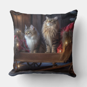 Maine Coon Snowy Sleigh Kerst Decor Kussen