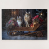 Maine Coon Snowy Sleigh Kerst Decor Legpuzzel (Horizontaal)