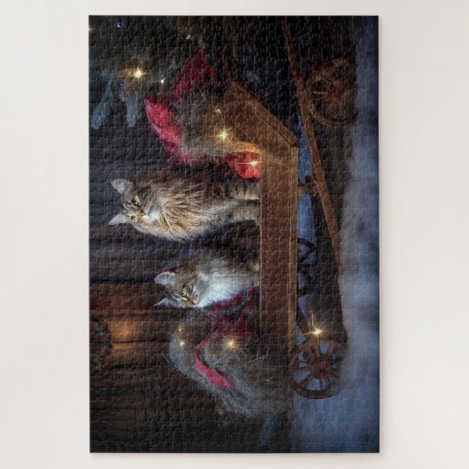 Maine Coon Snowy Sleigh Kerst Decor Legpuzzel (Verticaal)